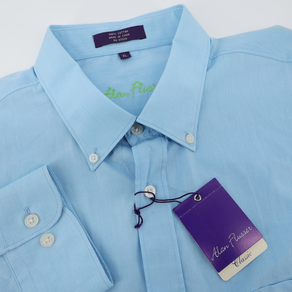 Alan Flusser Classic Cotton Button Down Shirt Blue Mens XL New with Minor Flaw